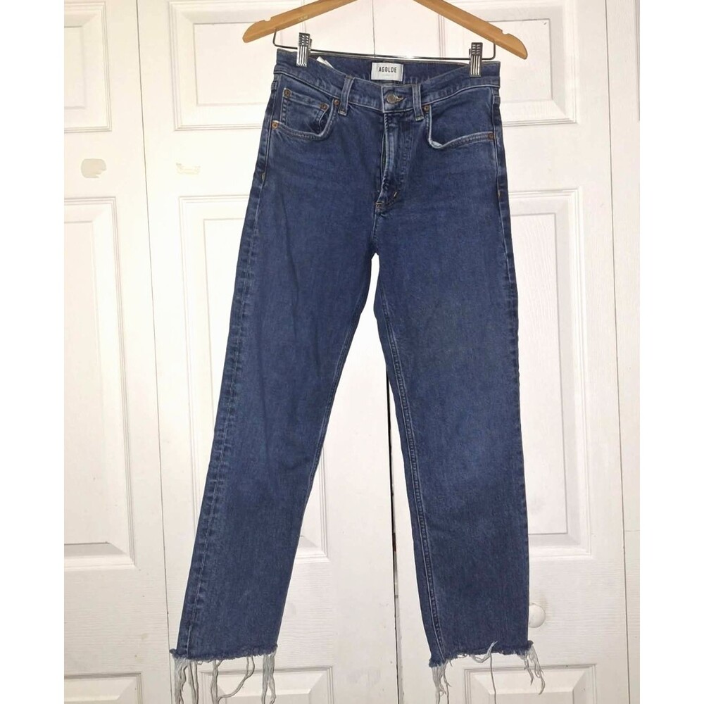Agolde Kye Mid Rise Straight Ankle Jeans Size 28 Blue Raw Hem Frayed Casual Chic